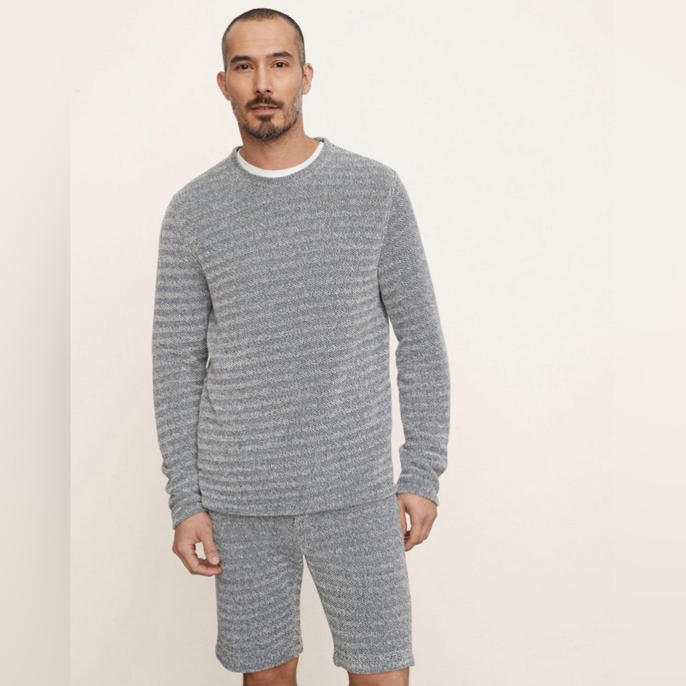 Loose Knit French Terry Long Sleeve Crew in Coastal/Off White